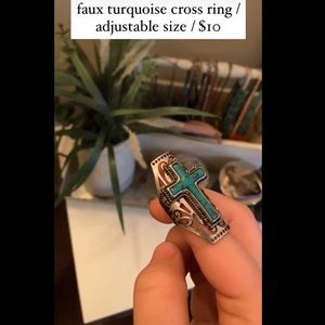 Faux turquoise cross ring